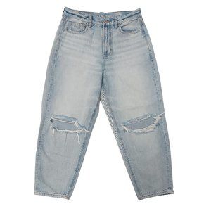 American Eagle Relaxed Mom Jean Womens 6 X-Short Blue High Rise Distressed